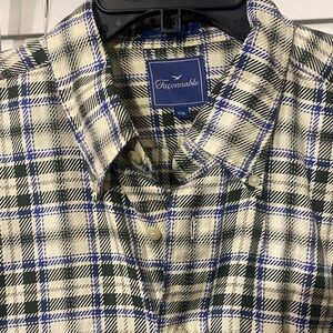 Faconnable Men's Cream, Blue & Black Plaid Button-Down Shirt